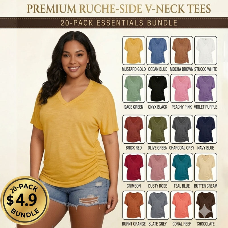 SwimWeek Womens Short Sleeve V Neck Dolman Tops with Side Shirring Loose Fit Shirts