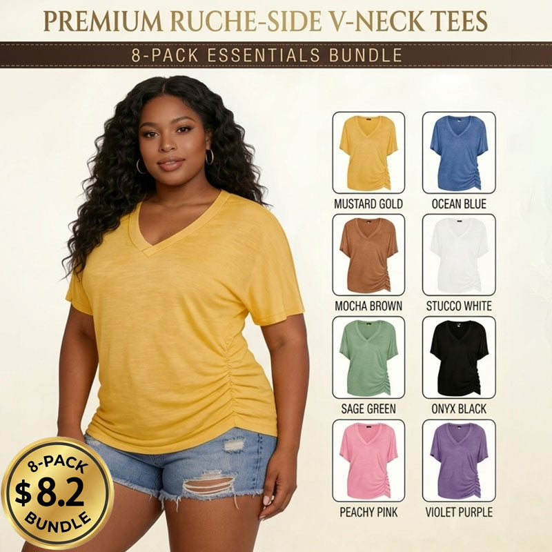 SwimWeek Womens Short Sleeve V Neck Dolman Tops with Side Shirring Loose Fit Shirts