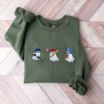 Printed Halloween Ghost Hockey Baseball Football Sweatshirt