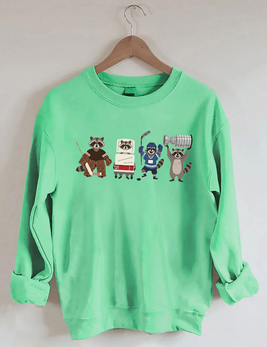 Funny Raccoon Hockey Player Game Day Sweatshirt