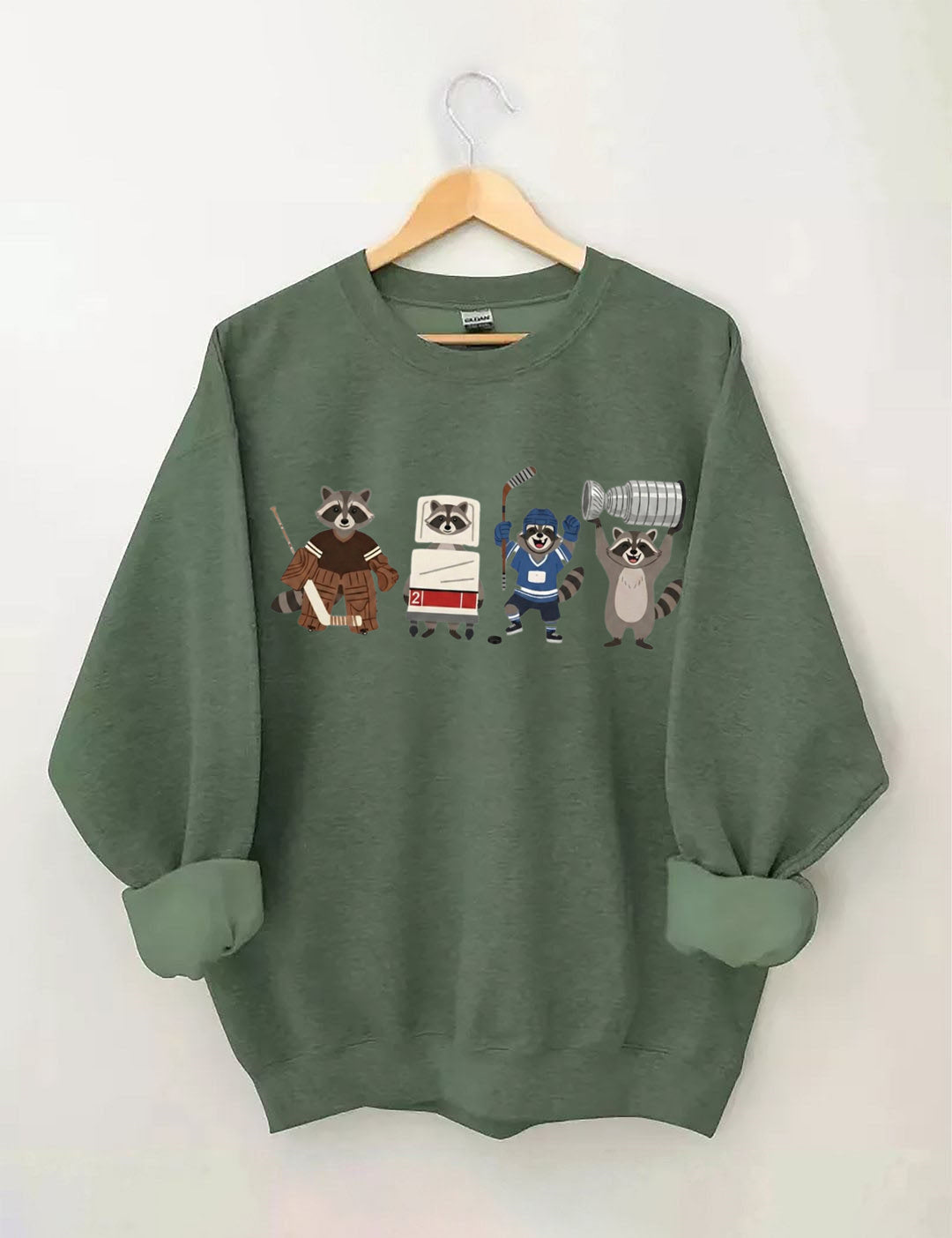 Funny Raccoon Hockey Player Game Day Sweatshirt