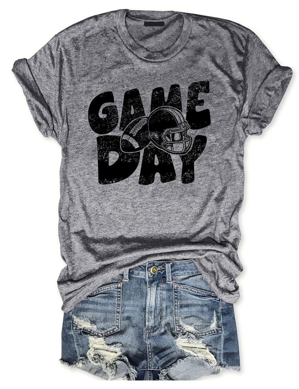 Distressed Helmet Football Game Day T-Shirt