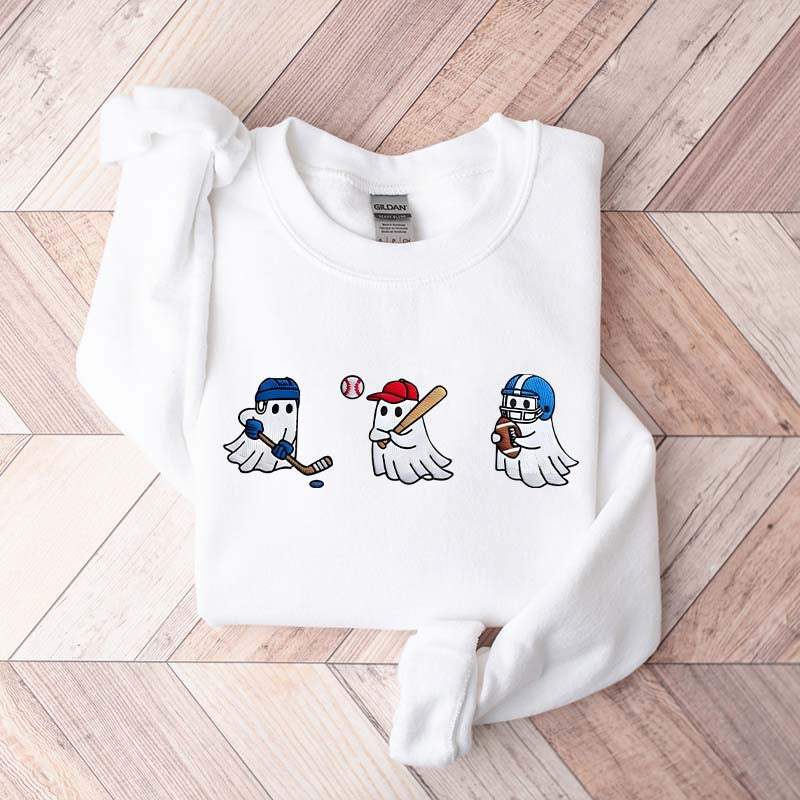 Printed Halloween Ghost Hockey Baseball Football Sweatshirt