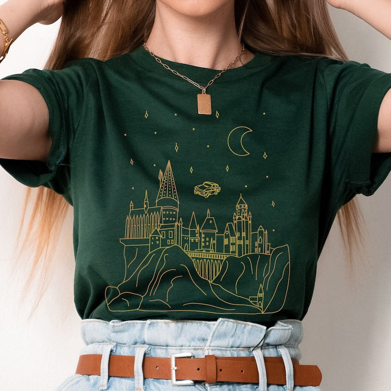 Flying Car With Castle At Night HP Shirt