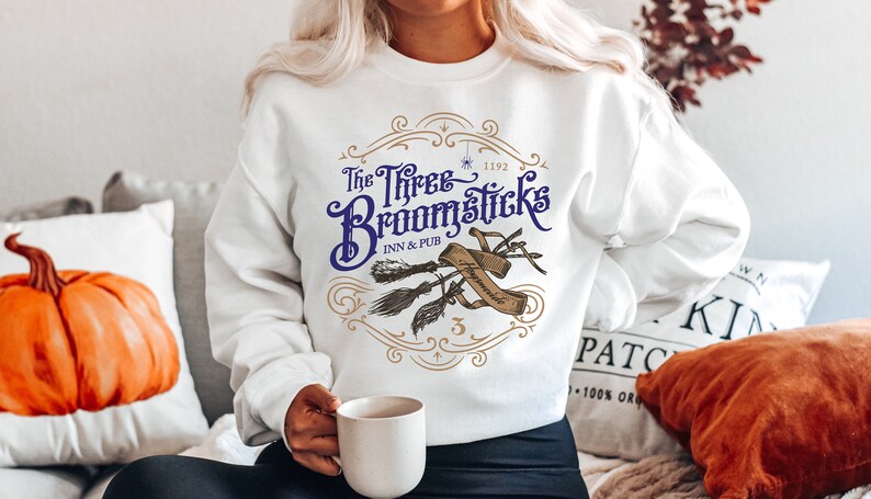 Three Broomsticks White Crew Neck Sweatshirt