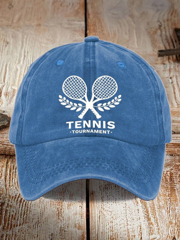 Women's Unisex Tennis Print Distressed Washed Hat