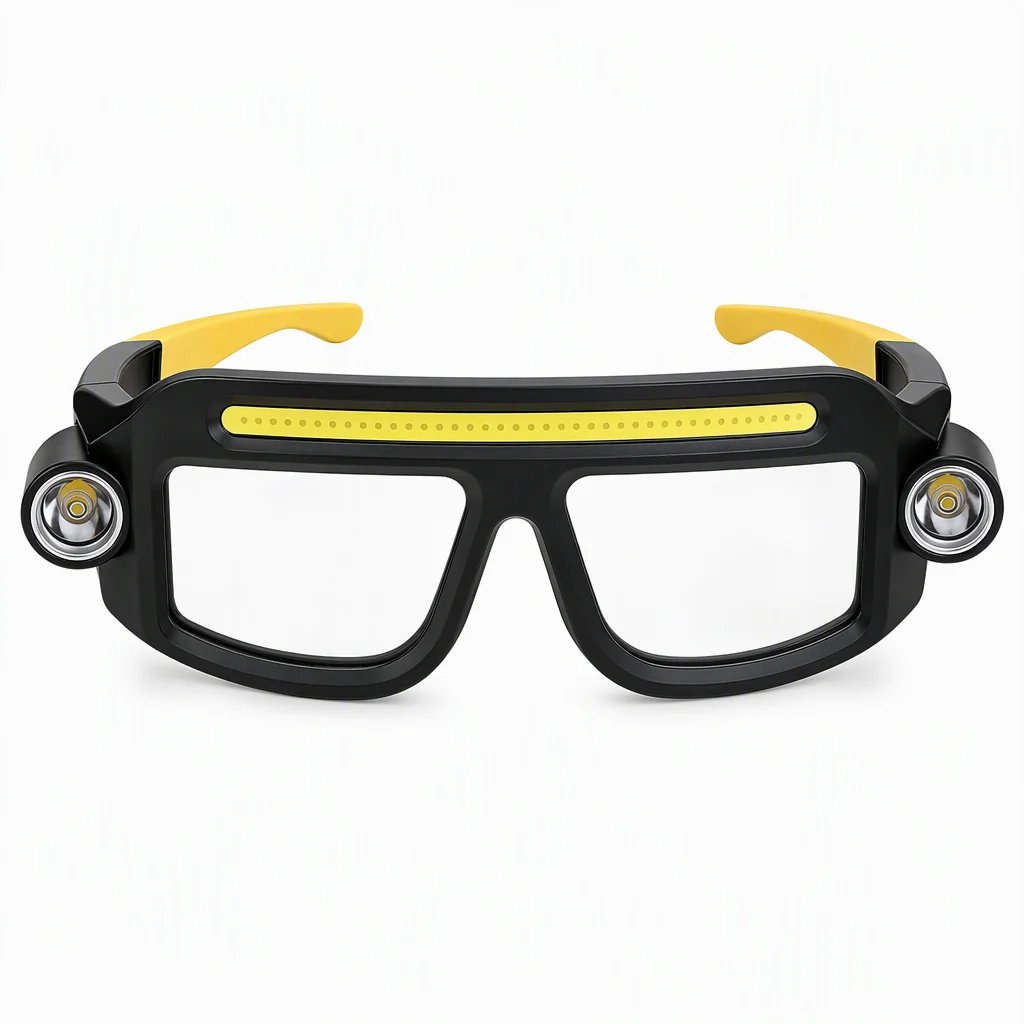 Hands Free Dual Beam LED Flashlight Glasses. Type-C Rechargeable COB Work Light Glasses for Mechanics. Camping & Repair