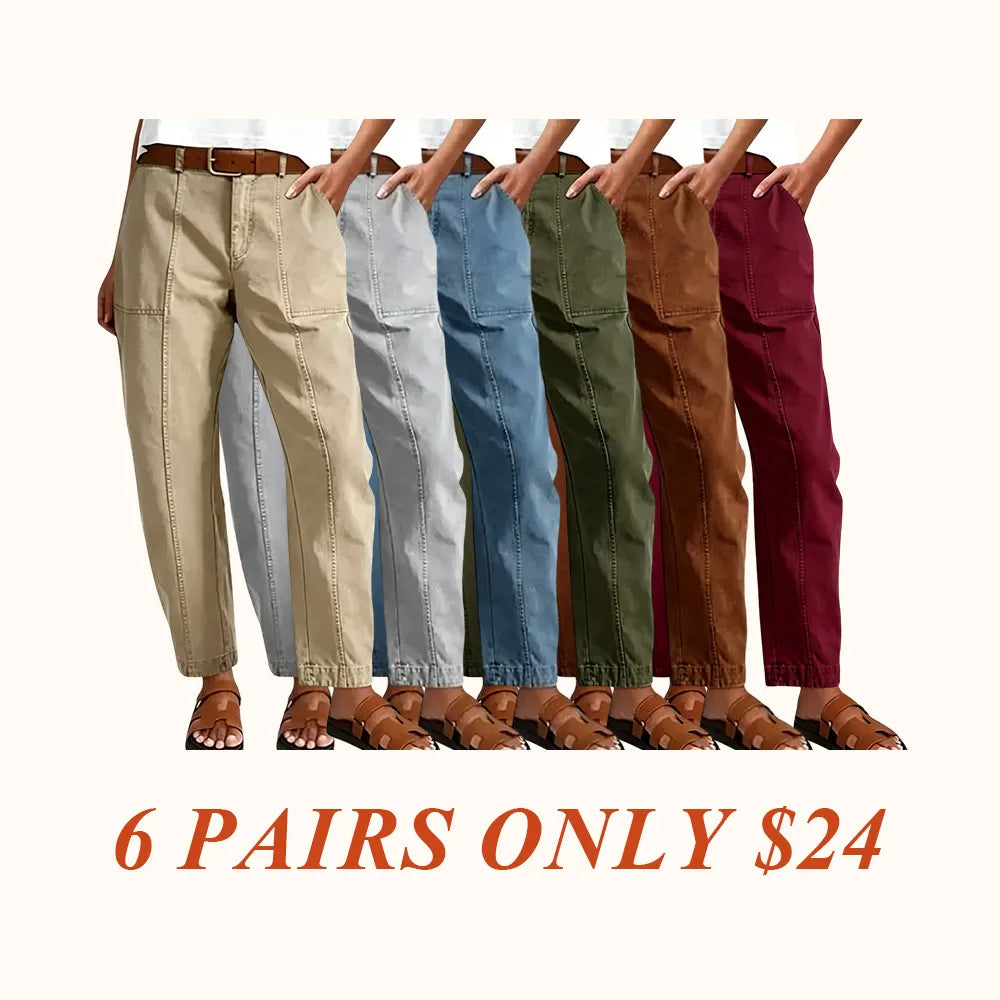 Solid Stitch Detail Mid Waist Baby Barrel Fit Deep Pockets