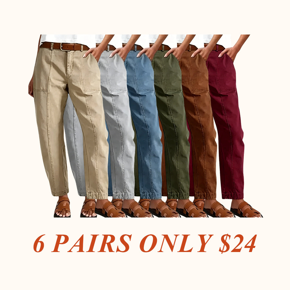 Solid Stitch Detail Mid Waist Baby Barrel Fit Deep Pockets