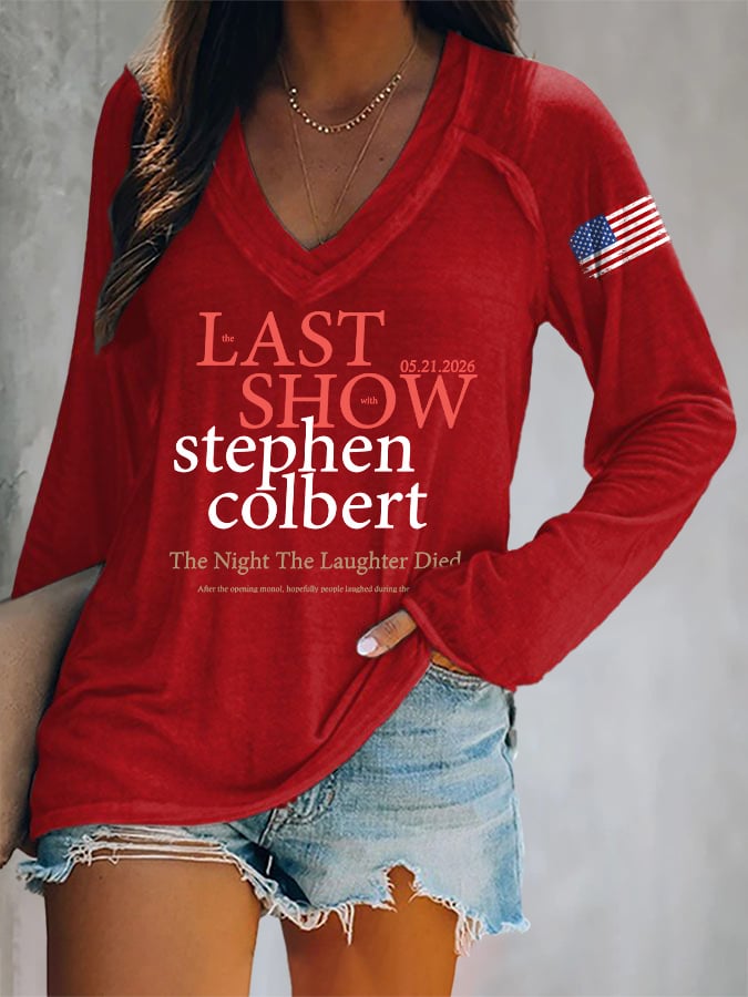 🔥Buy 3 Get 15% Off🔥V-Neck Retro Last Show 05.21.2026 The Night The Laughter Died After The Opening Monol, Hopefully People Laughed During The Show Print T-Shirt