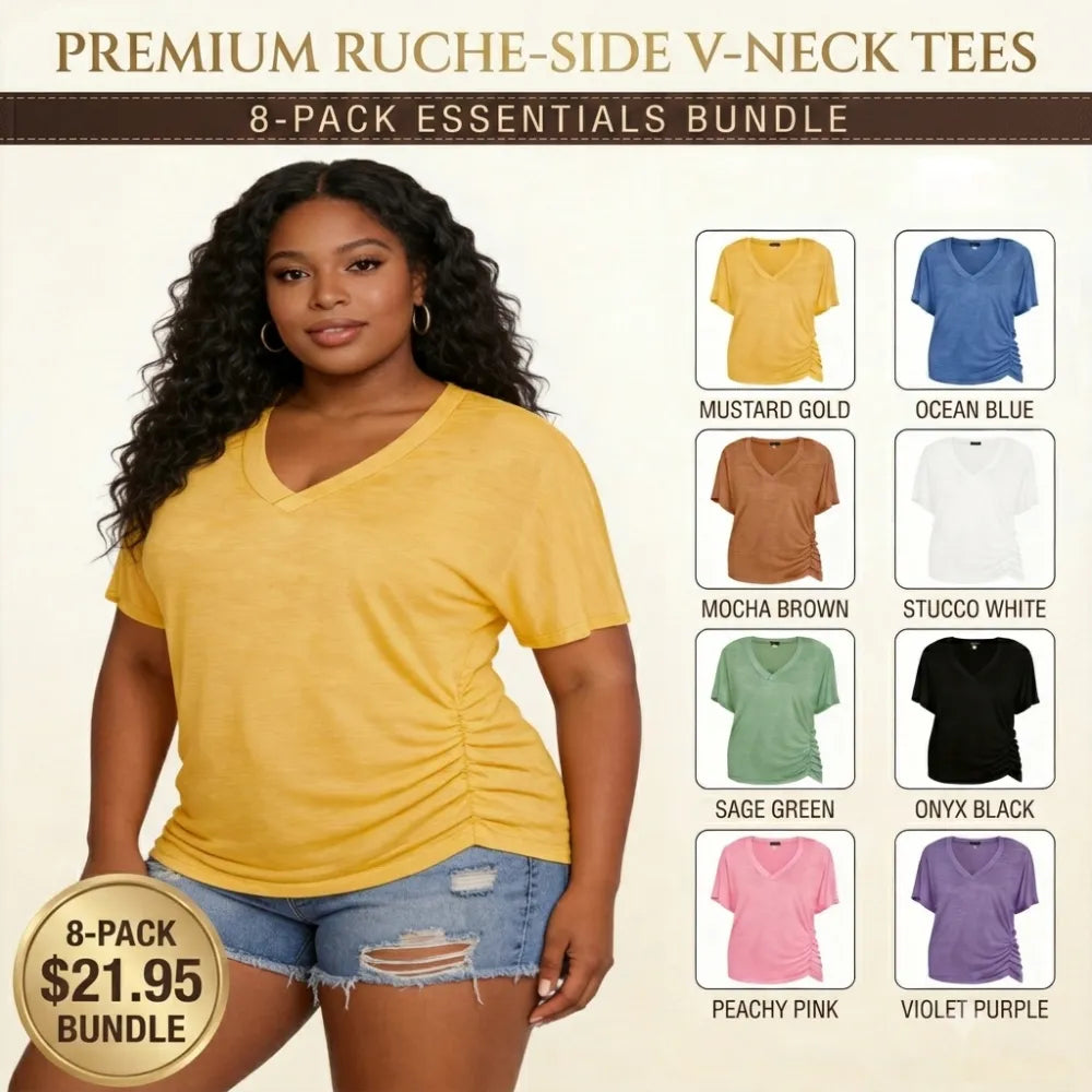SwimWeek Womens Short Sleeve V Neck Dolman Tops with Side Shirring Loose Fit Shirts