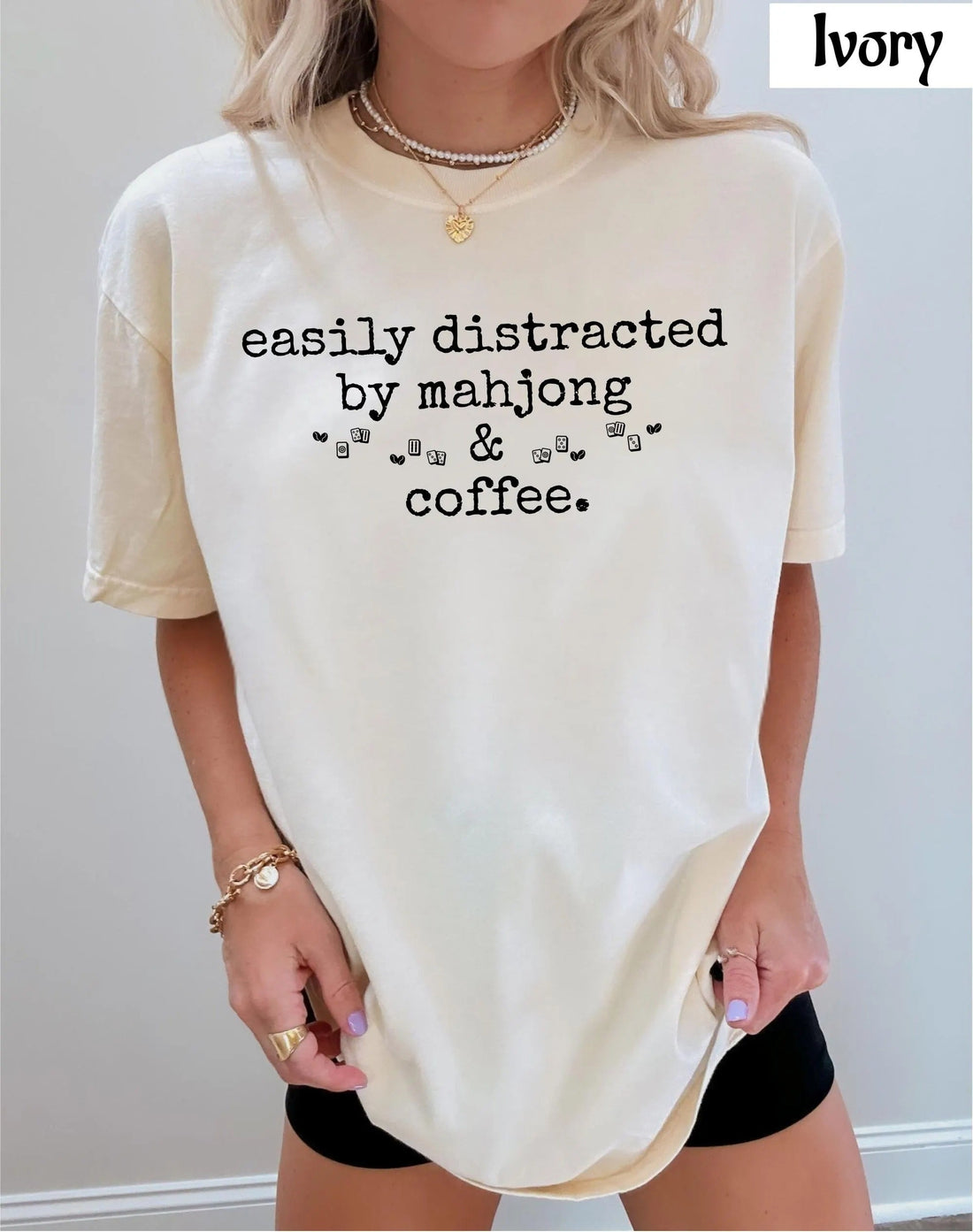 Comfort Colors Easily Distracted by Mahjong & Coffee T-Shirt