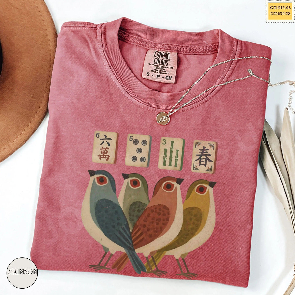 Comfort ColorsRetro Bird Bam Tile T-Shirt，Mahjong Lover Gift