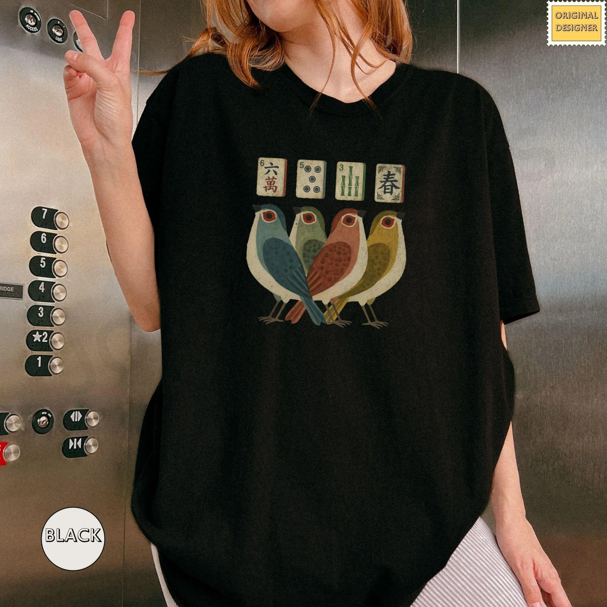 Comfort ColorsRetro Bird Bam Tile T-Shirt，Mahjong Lover Gift