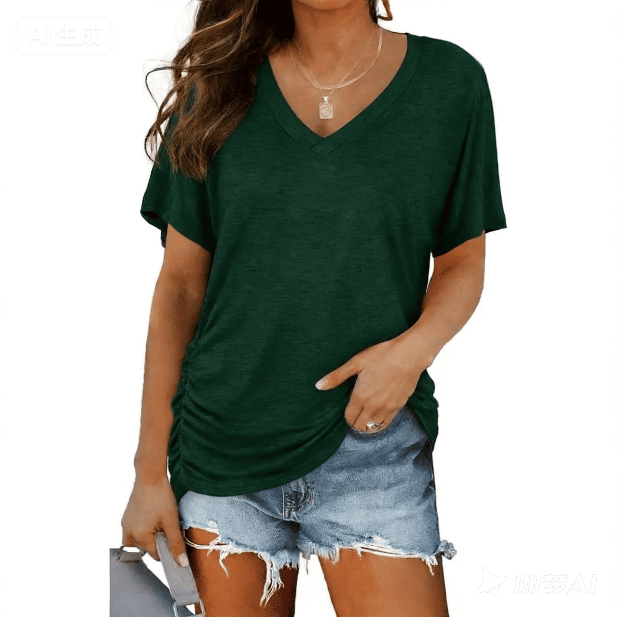 SwimWeek Womens Short Sleeve V Neck Dolman Tops with Side Shirring Loose Fit Shirts